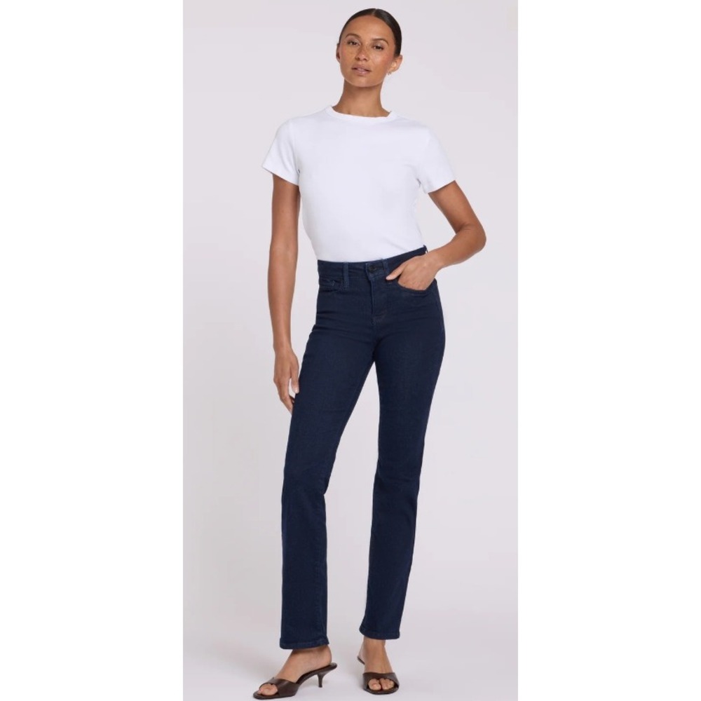 NYDJ Marilyn Straight Leg Jeans Navy Blue Lift Tuck Stretch Denim Womens Size 8